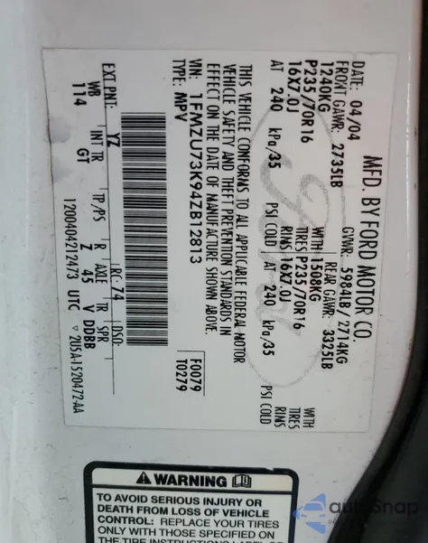 2004 Ford Explorer Xlt z USA, uszkodzony, nr VIN 1FMZU73K94ZB12813